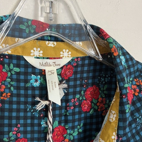 Matilda Jane Floral Plaid Check Shirt Dress Green Button Down S Longsleeves New - Picture 7 of 8